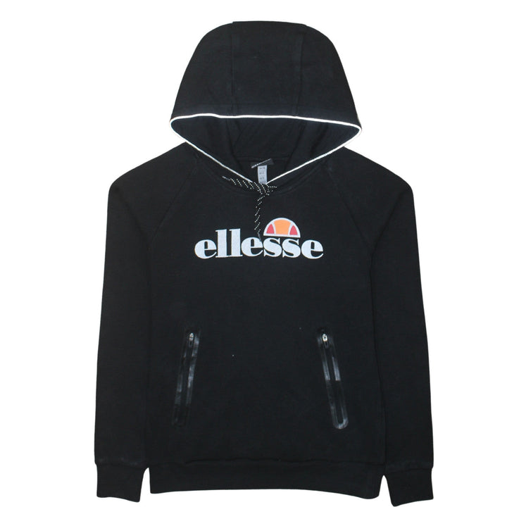 Ellesse Womens Black Pullover Hoodie Size 12 Cotton Blend Logo Sweatshirt