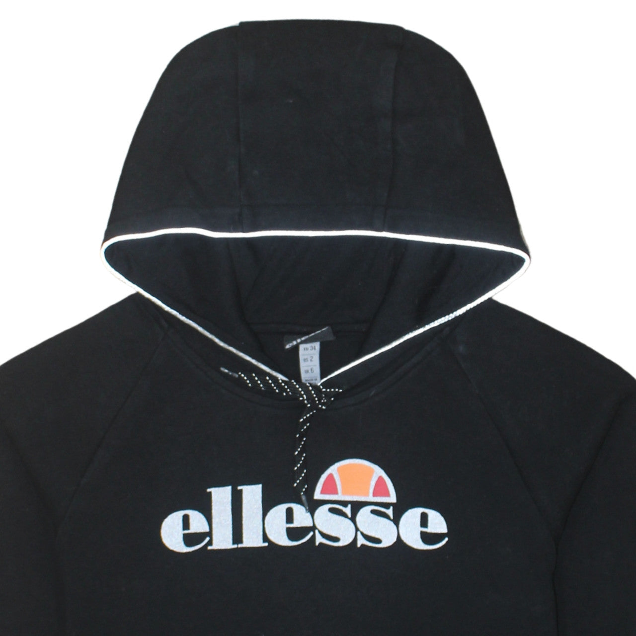 Ellesse Womens Black Pullover Hoodie Size 12 Cotton Blend Logo Sweatshirt