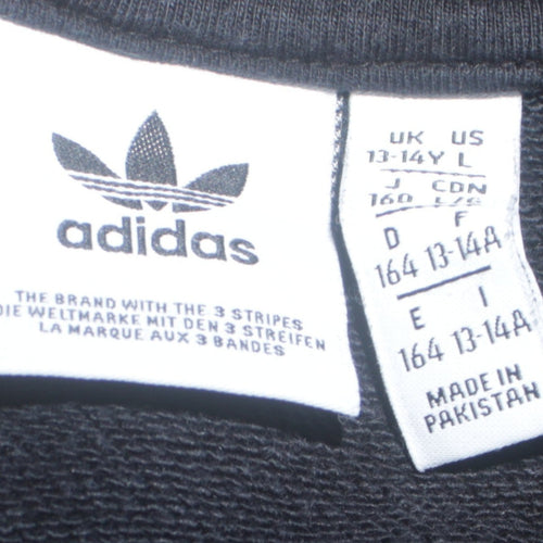 Adidas Boys Black Hoodie 13-14 Years Pullover Fleece Trefoil Logo