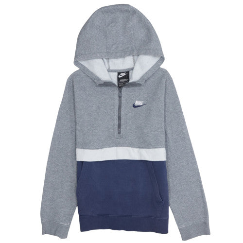 Nike Boys Grey Colourblock 1/4 Zip Fleece Hoodie Size L 147-158cm
