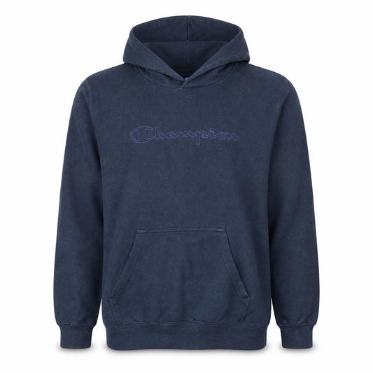 Front view of Champion Men's Blue Pullover Hoodie Large Embroidered Logo Fleece