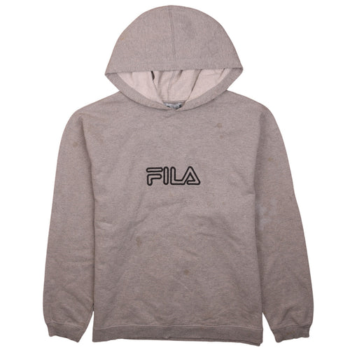 FILA Men's Grey Pullover Hoodie Size L Logo Fleece Sweatshirt