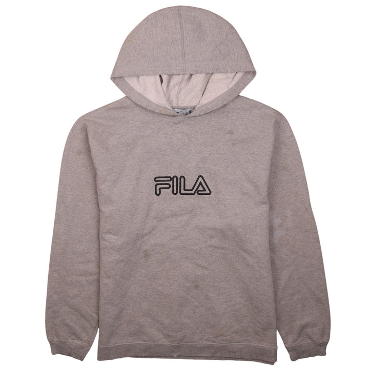 FILA Men's Grey Pullover Hoodie Size L Logo Fleece Sweatshirt