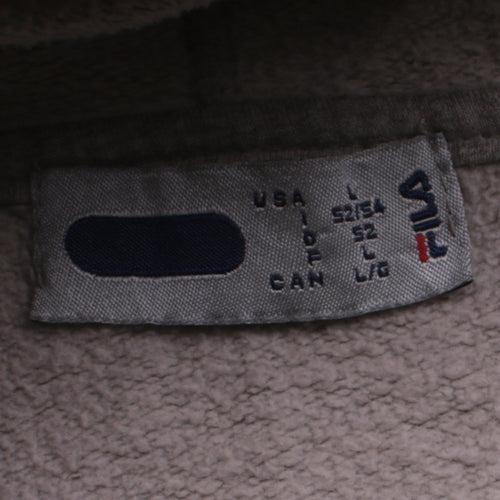 FILA Men's Grey Pullover Hoodie Size L Logo Fleece Sweatshirt
