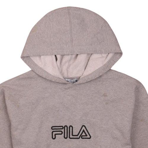 FILA Men's Grey Pullover Hoodie Size L Logo Fleece Sweatshirt