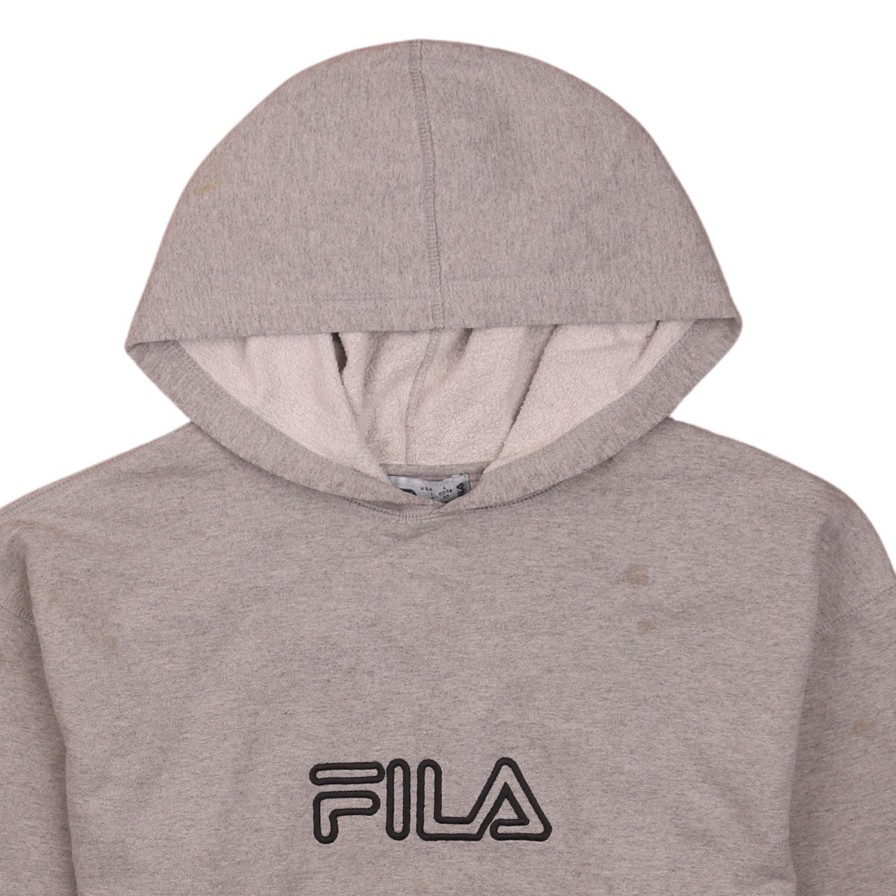 FILA Men's Grey Pullover Hoodie Size L Logo Fleece Sweatshirt
