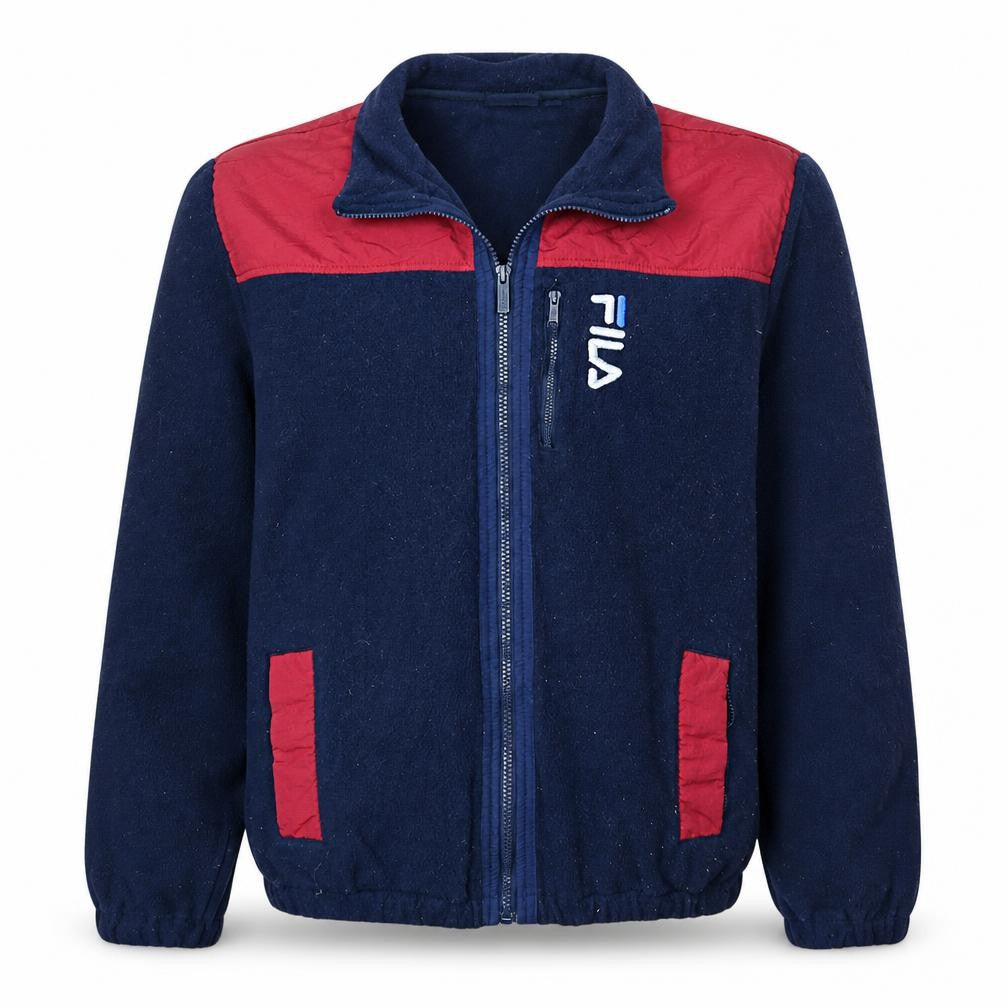 Front view of Fila Men's Blue and Red Full Zip Fleece Jacket, size M
