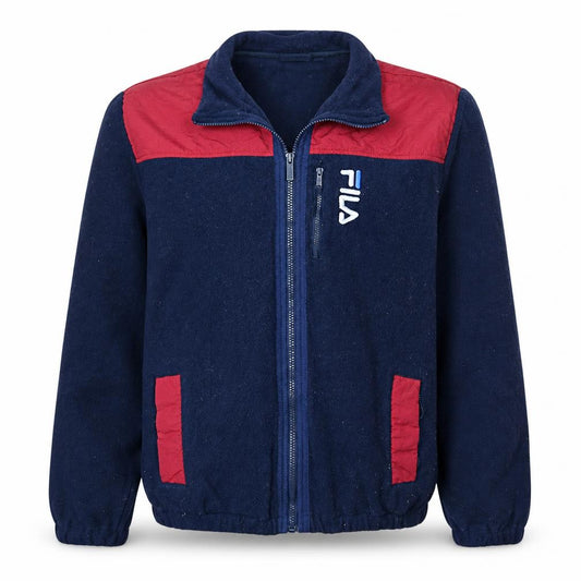 Front view of Fila Men's Blue and Red Full Zip Fleece Jacket, size M