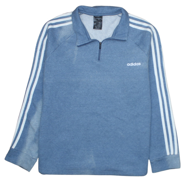 Adidas Women Blue 1/4 Zip Sweatshirt XL 20-22 Logo Striped Casual
