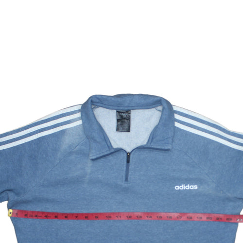 Adidas Women Blue 1/4 Zip Sweatshirt XL 20-22 Logo Striped Casual