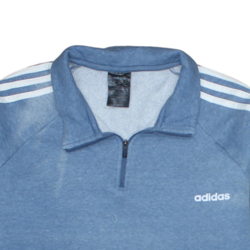 Adidas Women Blue 1/4 Zip Sweatshirt XL 20-22 Logo Striped Casual