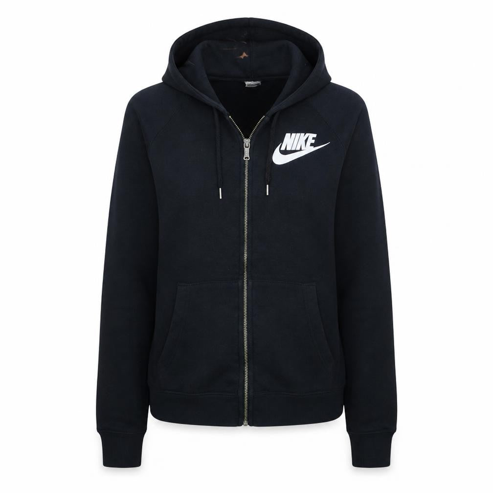 Front view of Nike women’s black small full zip hoodie sweatshirt