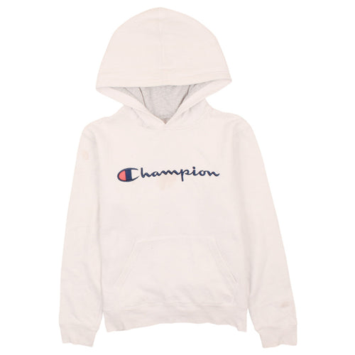Champion Women White Pullover Hoodie L Logo Embroidered Comfortable