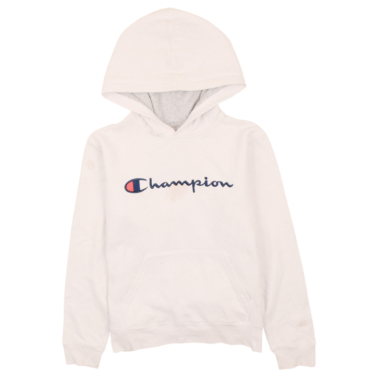 Champion Women White Pullover Hoodie L Logo Embroidered Comfortable
