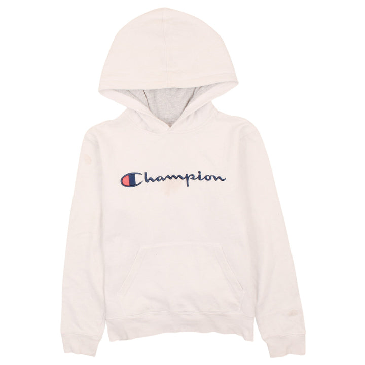 Champion Women White Pullover Hoodie L Logo Embroidered Comfortable