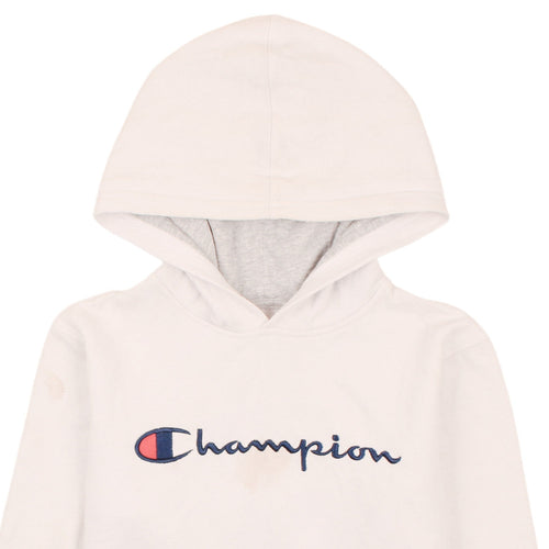 Champion Women White Pullover Hoodie L Logo Embroidered Comfortable