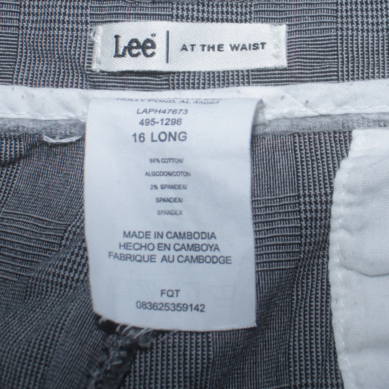 Lee Men's Grey Check Chino Trousers Size 16 Regular Fit