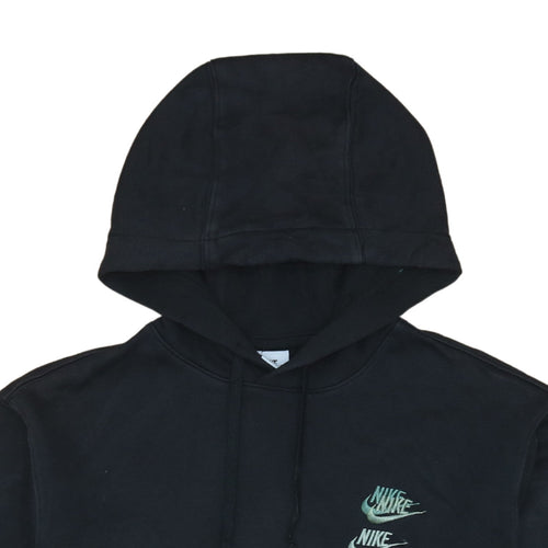 Nike Mens Black Small Pullover Hoodie with Green Embroidered Logo