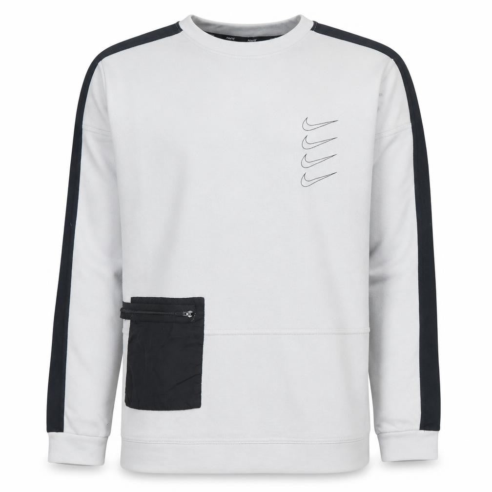 Front view of Nike Men's White Dri-Fit Pullover Sweatshirt S Logo Zip Pocket