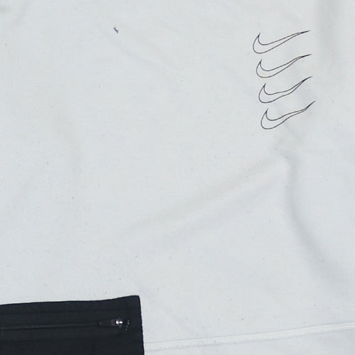 Nike Men's White Dri-Fit Pullover Sweatshirt S Logo Zip Pocket