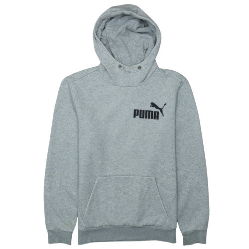 Puma Mens Grey Pullover Hoodie Small Logo Fleece Sweatshirt