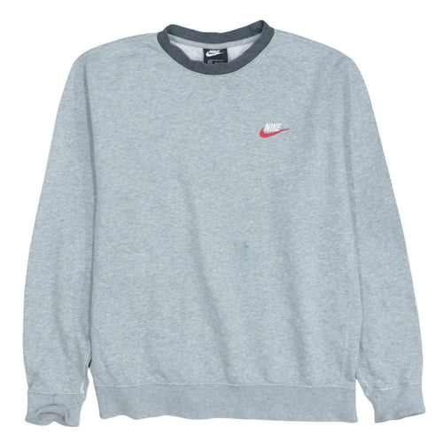 Nike Mens Grey Pullover Sweatshirt M Crew Neck Fleece Logo