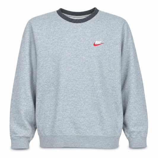 Front view of Nike men’s grey pullover sweatshirt m crew neck fleece logo