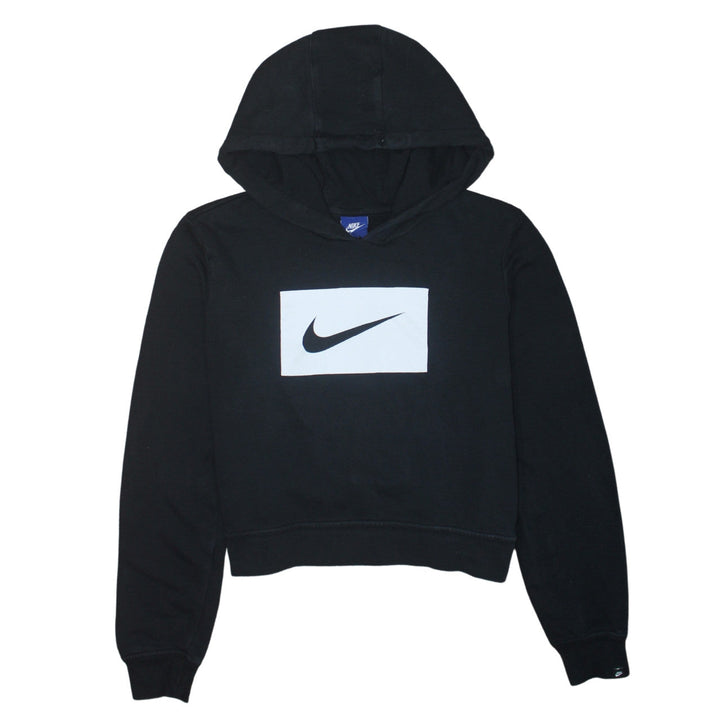 Nike Women Black L Pullover Hoodie Logo Print Cotton Blend Casual