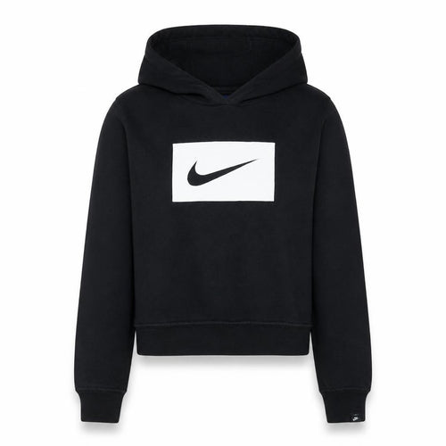 Nike Women Black L Pullover Hoodie Logo Print Cotton Blend Casual