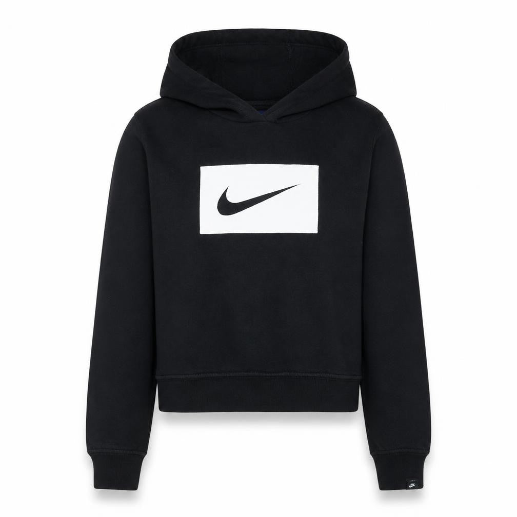 Nike Women Black L Pullover Hoodie Logo Print Cotton Blend Casual