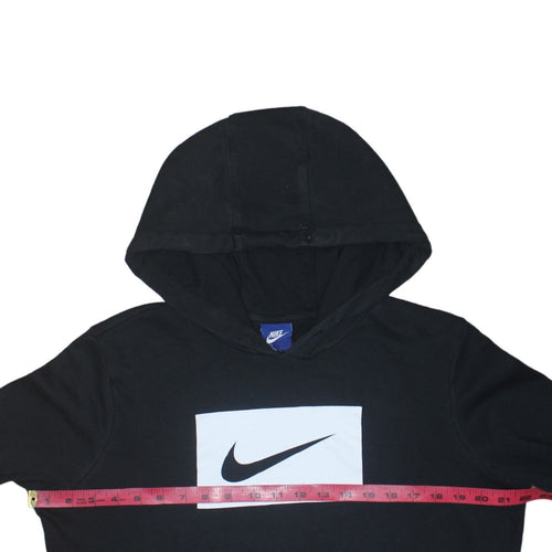 Nike Women Black L Pullover Hoodie Logo Print Cotton Blend Casual