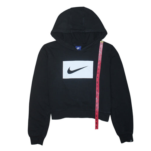 Nike Women Black L Pullover Hoodie Logo Print Cotton Blend Casual