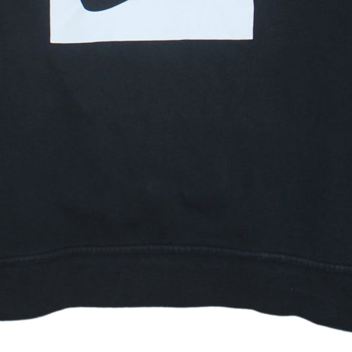 Nike Women Black L Pullover Hoodie Logo Print Cotton Blend Casual