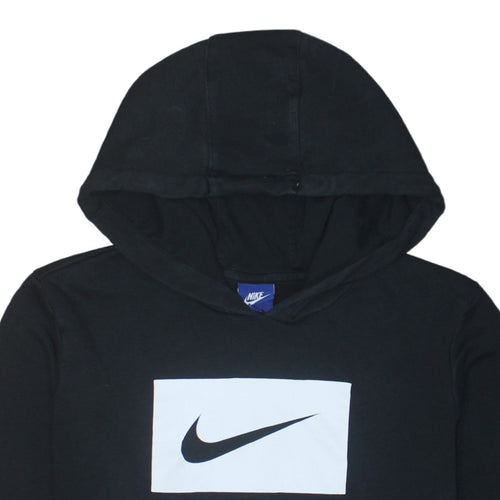 Nike Women Black L Pullover Hoodie Logo Print Cotton Blend Casual