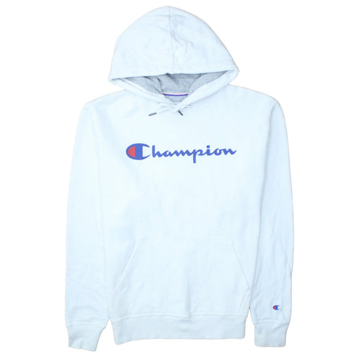 Champion Men's White Pullover Hoodie M Logo Athletic Sweatshirt