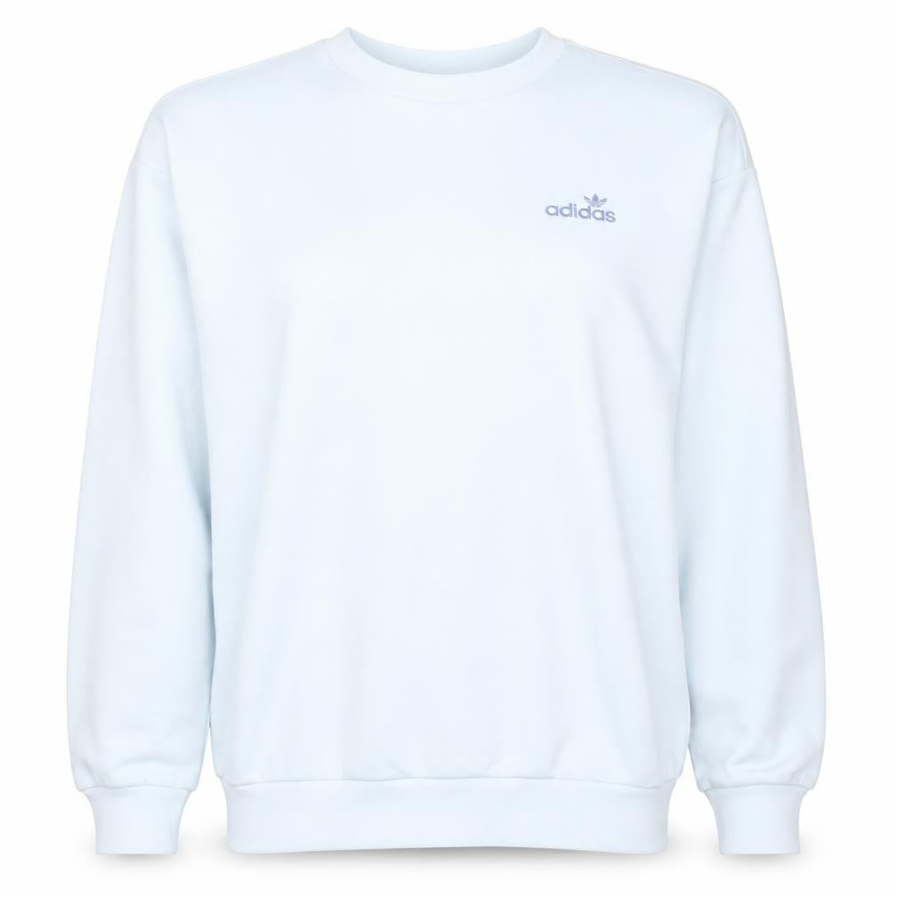 Front view of Adidas women’s white crew neck pullover sweatshirt uk 12