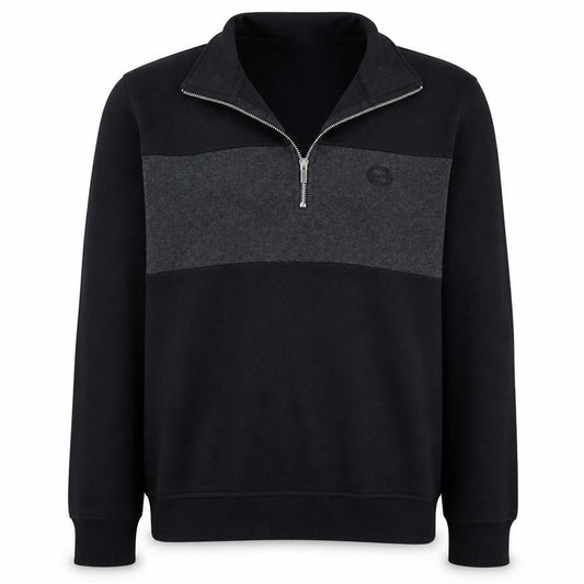 Front view of Burton Menswear Men's Black L 1/2 Zip Pullover Sweatshirt