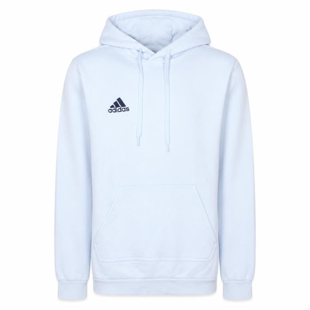 Front view of Adidas men’s white pullover hoodie, size M, sports fleece