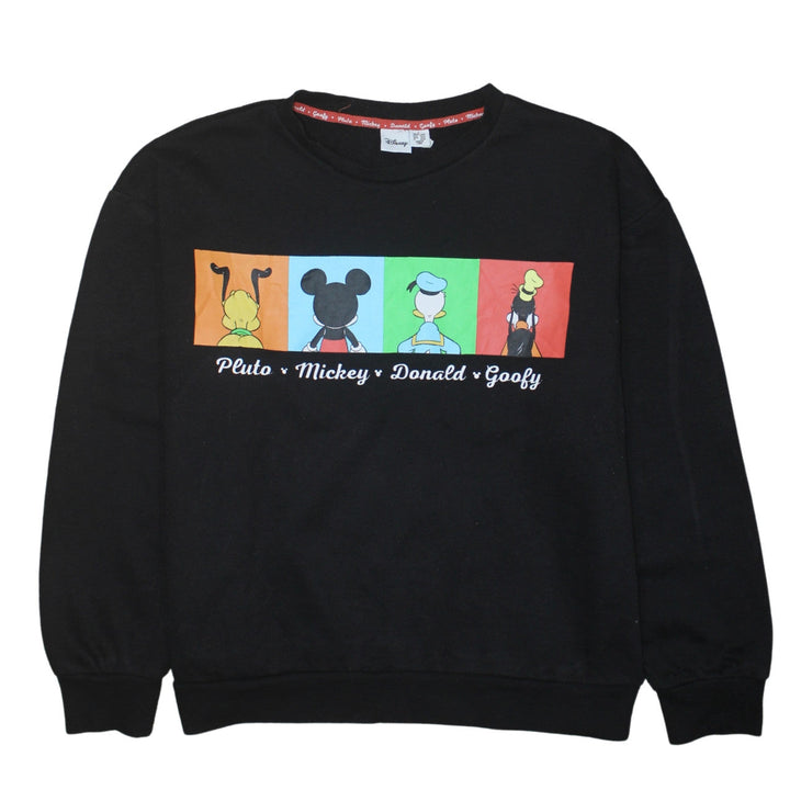 Disney Women Black Graphic Mickey Goofy Donald Pluto Sweatshirt L