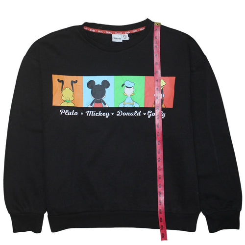 Disney Women Black Graphic Mickey Goofy Donald Pluto Sweatshirt L