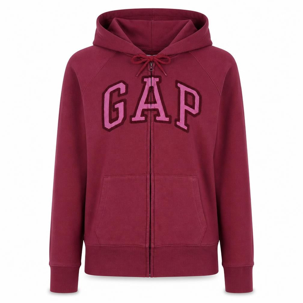 GAP Womens Burgundy Full Zip Hoodie XS Cotton Blend Logo Casual
