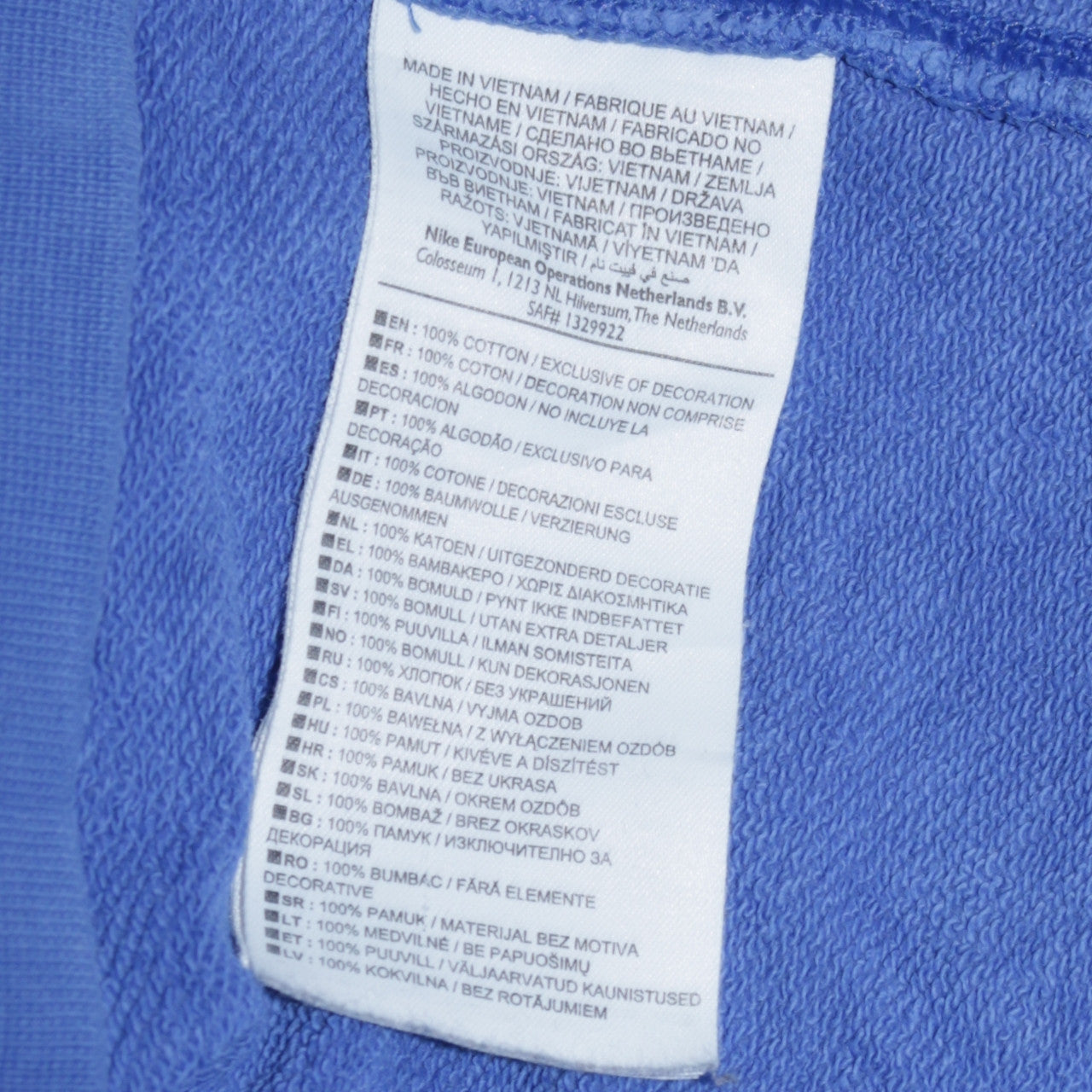 Nike Men's Blue Full Zip Hoodie Large Cotton Sportswear
