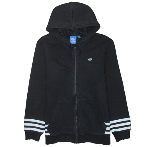 Adidas Originals Mens Black Full Zip Hoodie Size M Hooded Fleece Lined