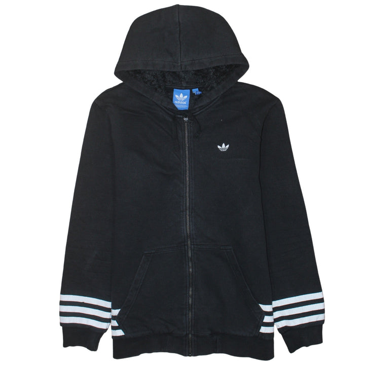 Adidas Originals Mens Black Full Zip Hoodie Size M Hooded Fleece Lined