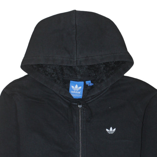Adidas Originals Mens Black Full Zip Hoodie Size M Hooded Fleece Lined