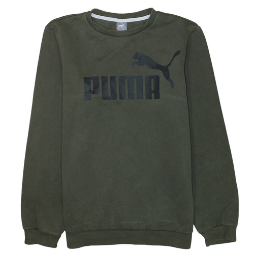 Puma Boys Green Pullover Sweatshirt 15-16 Years Crew Neck Fleece Logo Top