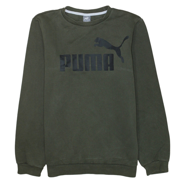 Puma Boys Green Pullover Sweatshirt 15-16 Years Crew Neck Fleece Logo Top