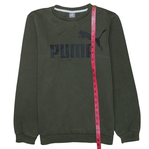Puma Boys Green Pullover Sweatshirt 15-16 Years Crew Neck Fleece Logo Top