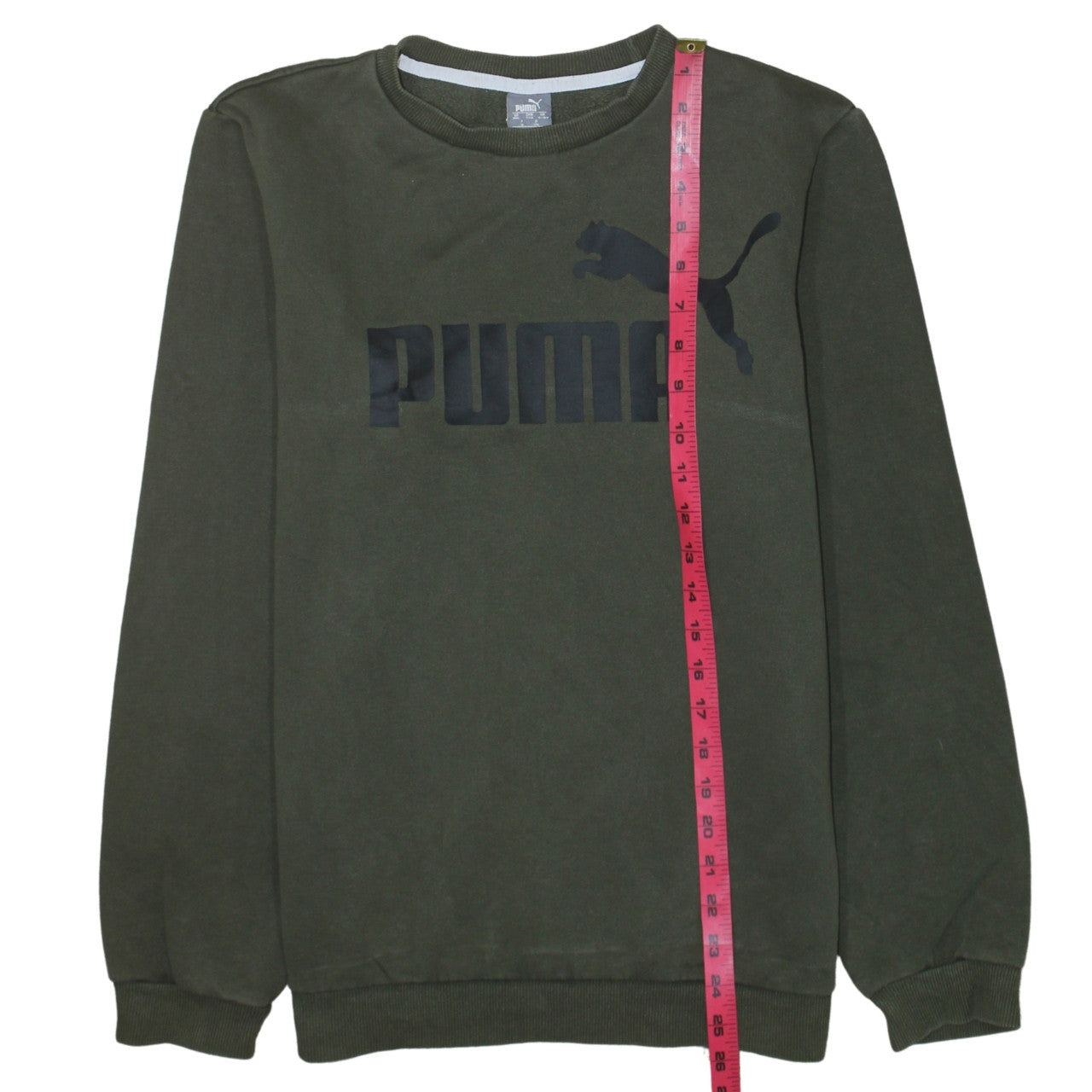 Puma Boys Green Pullover Sweatshirt 15-16 Years Crew Neck Fleece Logo Top