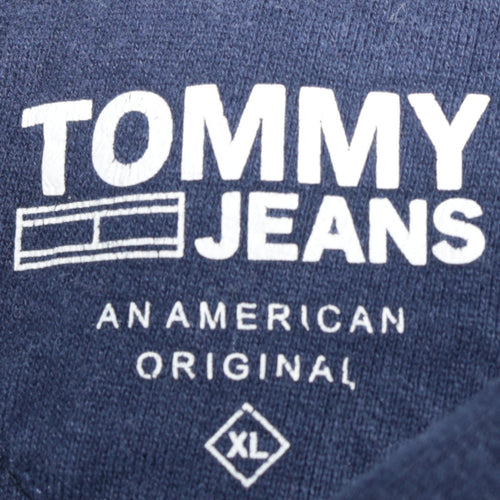 Tommy Jeans Men's Blue XL Pullover Hoodie Embroidered Logo Cotton